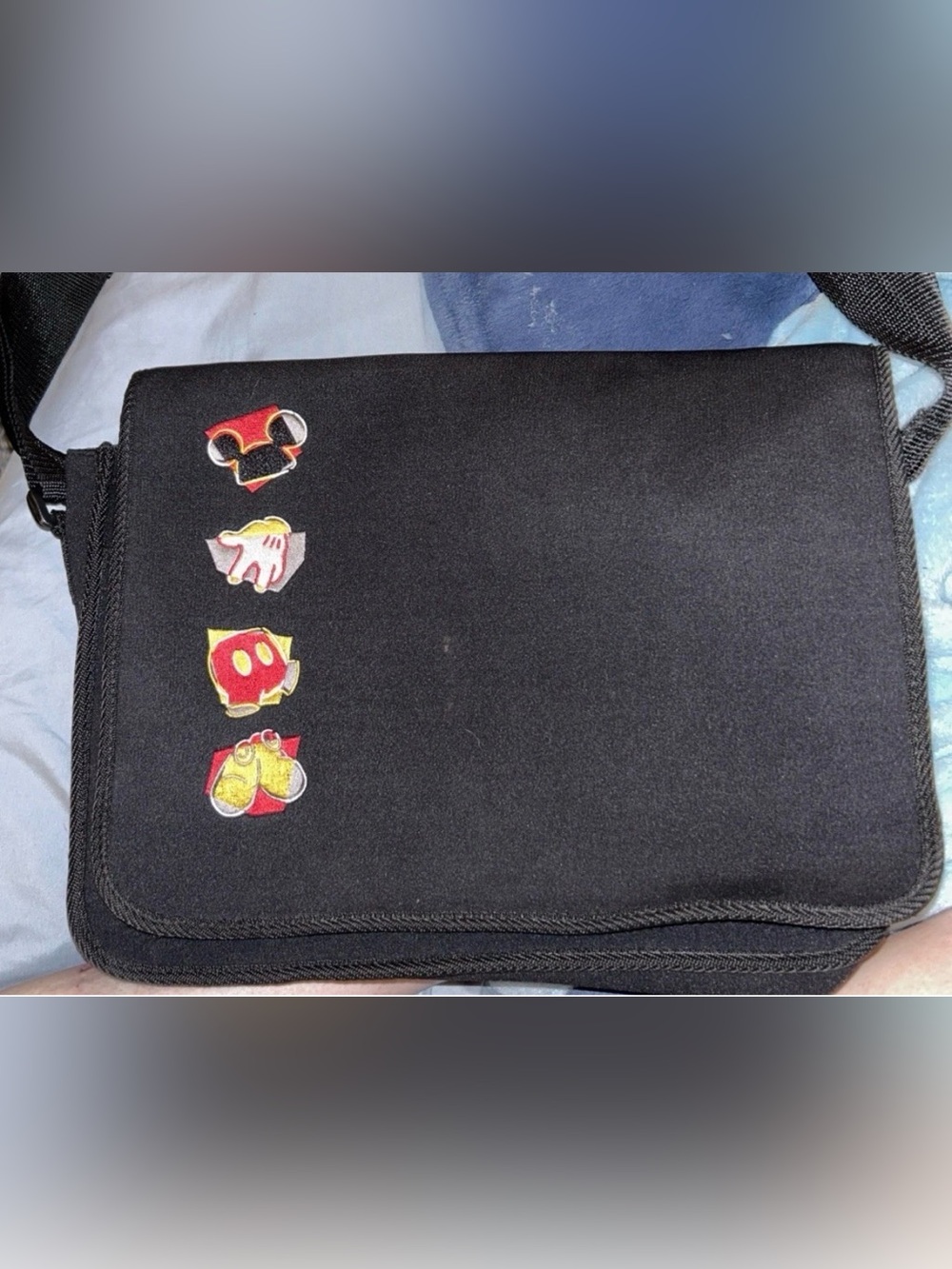 Authentic Disney Adult Mickey Mouse Black Embroidered Nylon Handbag Messenger